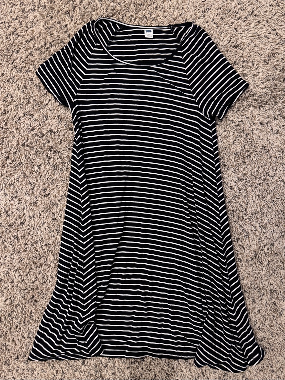 Old Navy Black & White Striped Short Sleeve Swing Dress